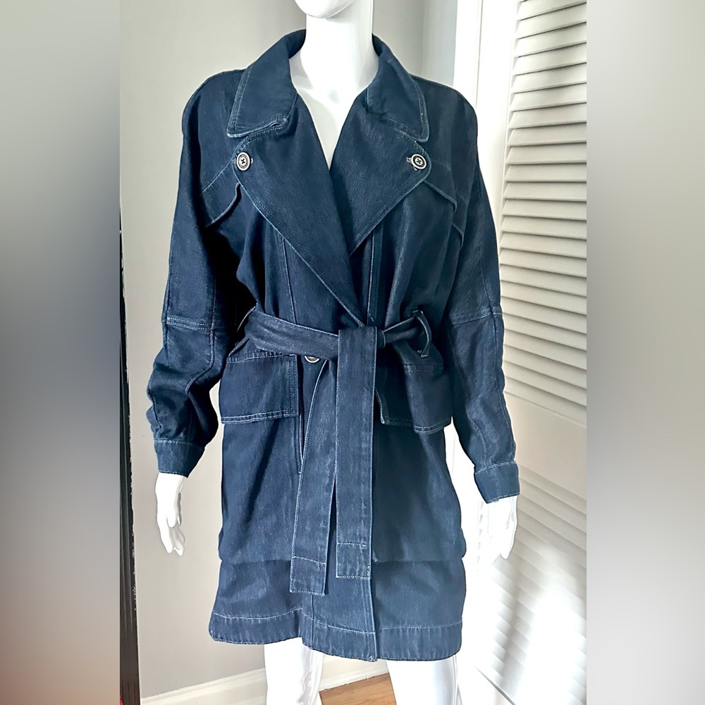 🆕 Anthro Pilcro Oversized Draped Dolman Denim Trench Coat NWT